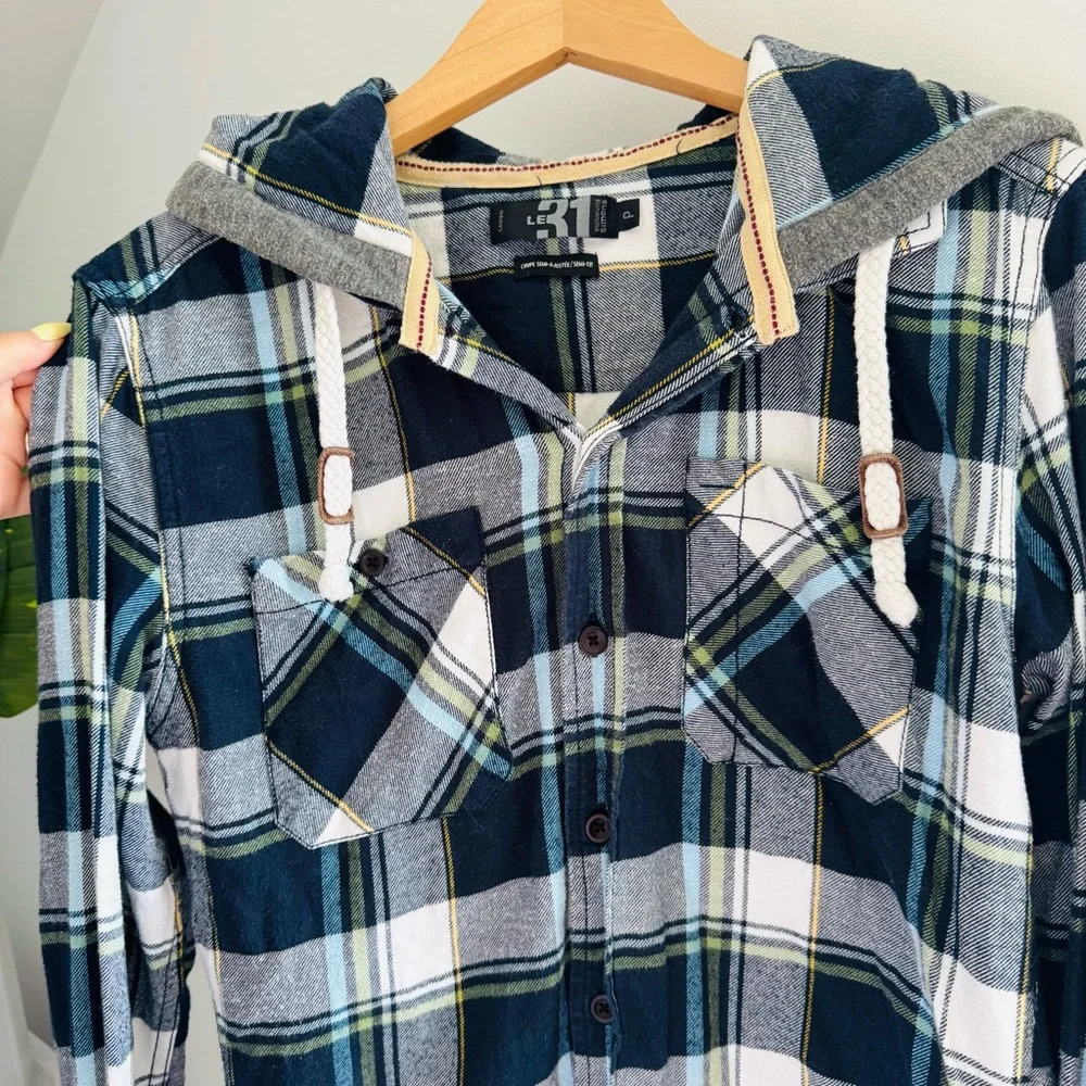 SIMONS | Plaid Button Up Hoodie 100% Cotton Size Small - Picture 2 of 5